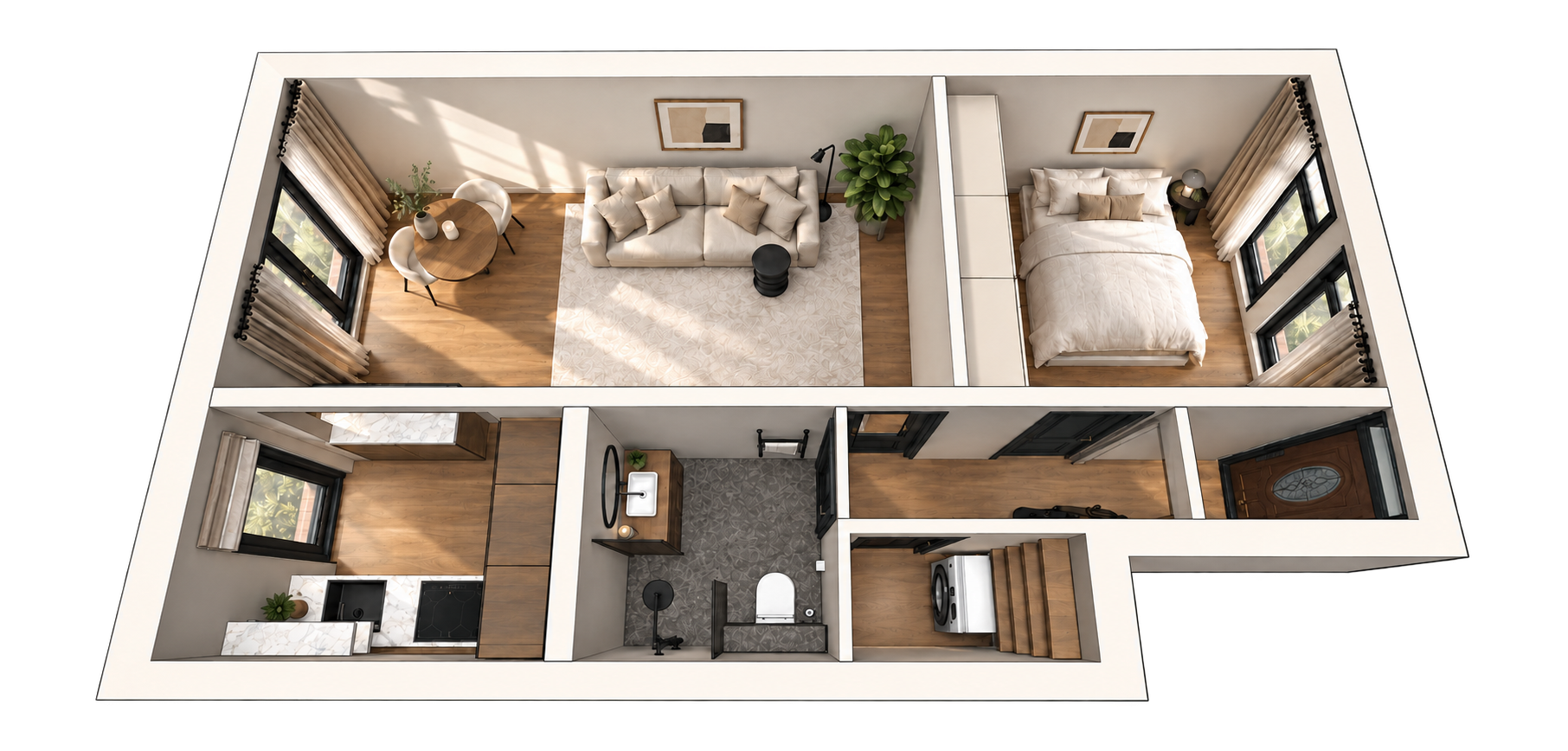 Van een kleine benedenwoning met een vreemde indeling naar een sfeervolle ruimte met open keuken. – foto 4